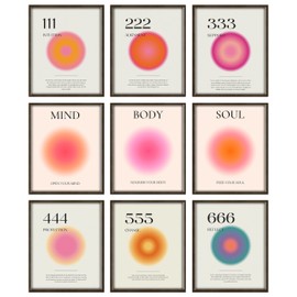 EDUS Angel Number Posters, Aura Poster for Room Aesthetic Wall Decor, Set of 9 (8x10 inch), Preppy Poster Prints for Bedroom Decoration,Preppy Decor (UNFRAMED) (Aura Angel Mix)