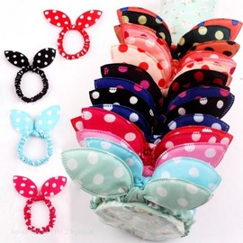Ribbon Polka Dot Hair Tie (Sold by the 1P) Ladies Women Female Pretty Hair Scrunchie / 리본 물방울 땡땡이 헤어 머리 끈(1P 단위 판매) 숙녀 여자 여성 곱창 예쁜 헤어 고무줄