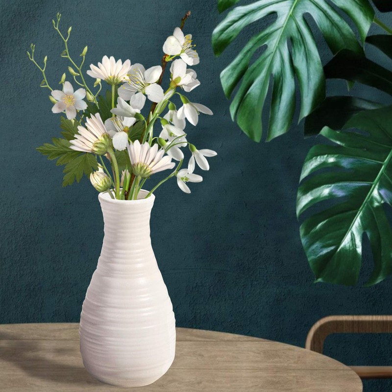Unbreakable Vase for Flowers, Ceramic Look Plastic Vase for Home