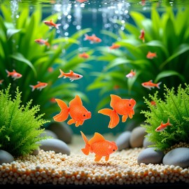 WaigN 3 Pcs Orange Fake Floating Fishes Plastic Fake Goldfish Artificial Aquarium Fishes Colorful Realistic Artificial Moving Fish Ornament, Decorations, Aquarium Décor