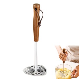 kasanidika Potato Masher, Mini Stainless Steel, Pear Wood Handle, Integrated Design, Anti-Slip, For Home and Commercial Use, Potatoes, Eggs, Sweet Potatoes, Fruits, Vegetables, Dishwasher Safe