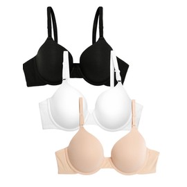 Fruit of the Loom Women's Smooth Cotton T-Shirt Bra-Ultra-Soft, Flexible, and Invisible Under Tees, Black Hue/Sand/White, 42DD