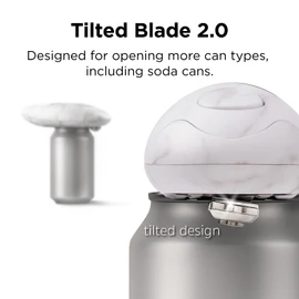 Kitchen Mama Electric Tin Can Opener V2 - Upgraded Blade Opens Any Can Shape, Smooth Edges, Hygienic Lid Remover, Compact & Cordless - Marble White