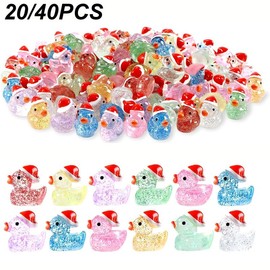 Christmas Mini Glitter Ducks Set, Colorful Resin Duck Figurines, Resin Ornament, Perfect Gift Bags & Party Favors, No Plug Needed, Ideal for Parties:_Multi-color_40 pieces