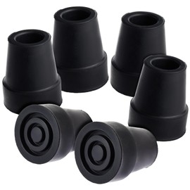 Wellbrite 6 Pack Replacement Rubber Cane Tips for Canes, Walking Sticks, Walkers (Black, 3/4 Inch Tip)