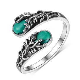 Peireara Tree of Life Ring 925 Sterling Silver Turquoise Rings Adjustable Rings Vintage Tree of Life Jewelry Gifts for Women