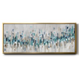 Renditions Gallery Colorful Canvas Print Multiple Colors Brush Paints Floater Framed Wall Art for Bedroom Kitchen Hotel - 20"X50" GOLD Frame - GAL024