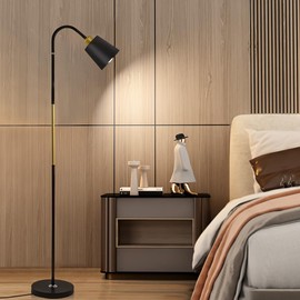JHPGEOE Metal Floor Lamps,3 Color with Adjustable Flexible Gooseneck Standing Lamp,Pole Reading Lamp for Office, Living Room (Black)