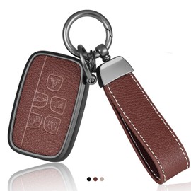 OFF WE GO Autoschlüssel Hülle für Land Rover Leder Schlüsselhülle Cover für Discovery Range Rover Sport Evoque Velar Jaguar XF XE XF XJ F-PACE Auto Schlüssel Schlüsselbox mit Schlüsselanhänger, Braun
