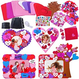 Winlyn 12 Sets Valentine's Day Craft Kits DIY Foam Valentine Picture Photo Frames Art Sets Foam Frames Tree of Hearts Smile Face Hearts Owl Hearts Stickers for Kids Valentine Spring Party Art Activity