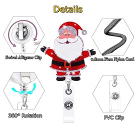 Cute Badge Holder Badge ID Retractable Badge Reel with 360°Claw Clip for ID Card Holders-LINMEIZAI with Hug Santa Claus Christmas Decor