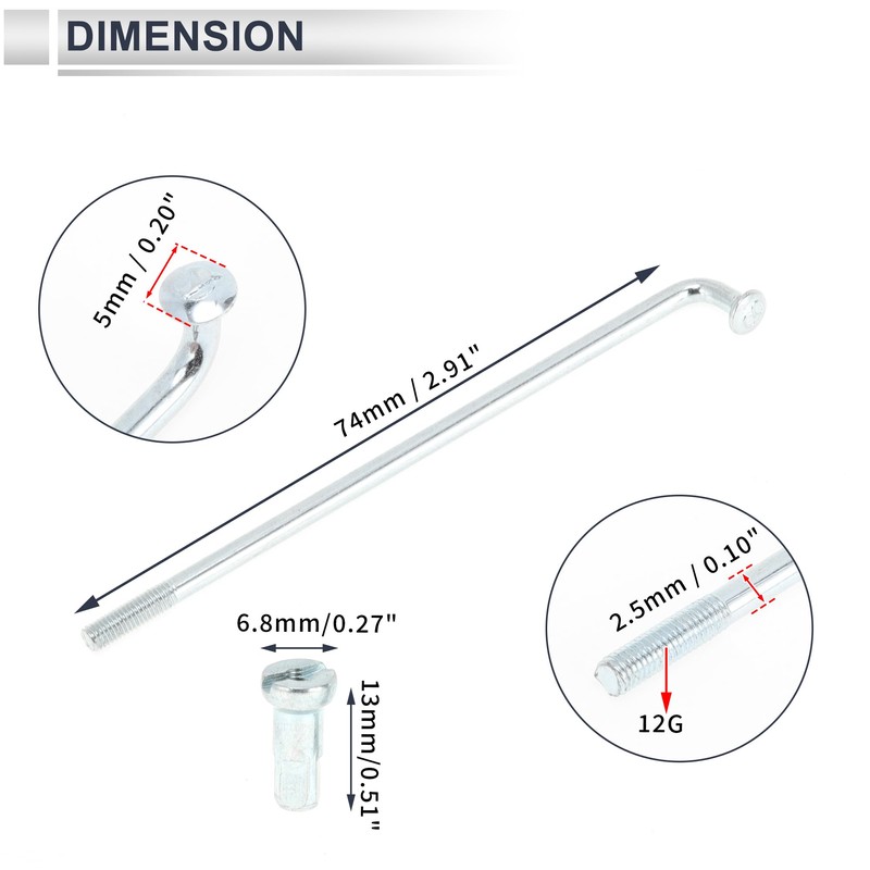 RATCHROLL 1 Set Universal Bicycle Spokes 12G 74mm Length Bike