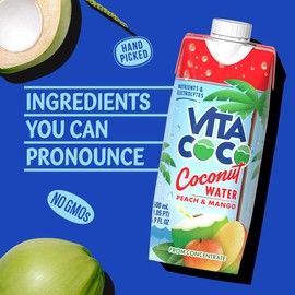Vita Coco Coconut Water, Peach & Mango - Naturally Hydrating Electrolyte Drink - Smart Alternative to Coffee, Soda, and Sports Drinks - Gluten Free - 16.9 Fl Oz (Pack of 12)
