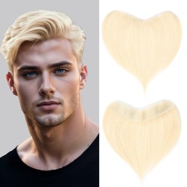 Meiverah Frontal Hairpiece for Men Hair Extension Hairline Loss Straight Tape in Human Hair Toppers Replacement Toupee (Light Blonde, 60#, 1.57"x7", 6")