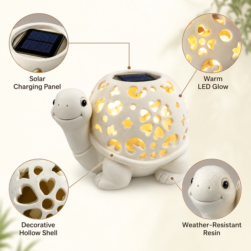 Solar Turtle Garden Statue with LED Light for Outdoor Décor