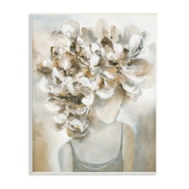 Stupell Industries Muted Female Portrait Abstract Floral Petal Hair, Designed by K. Nari Wall Plaque, 13 x 19, Beige