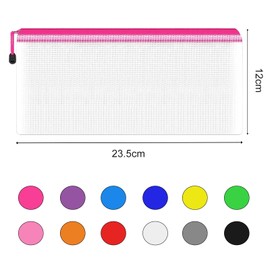 A4 Mesh Document Bag, 24 PCS Clear Pencil Case, Colourful Plastic Bags Document Folder Plastic Wallets Zip Lock Bags A6 Mesh Zipper Bag for School Home Office and Travel(12 Colours)