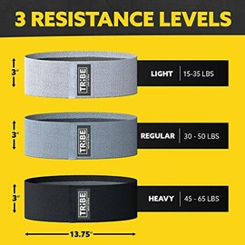 Tribe Lifting Bandas de Resistencia para Cadera para Mujeres y Hombres, Juego de 3 Bandas Antideslizantes para Entrenamiento de Cadera, Bandas de Tera