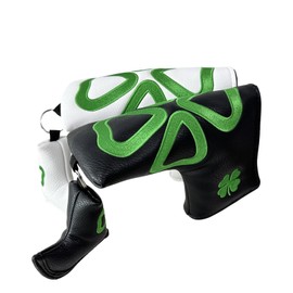 Putter Cover Pin Clover with Key Ring Embroidery Putter Cover Fits Scotty Cameron Odyssey Magnetic Closure (White Clover)