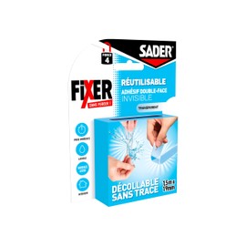 Sader No Drilling Invisible - Double Sided Tape Extra Invisible - Inside - Smooth Surfaces - Removable Without Residue - Reusable - Colour: Transparent - 1.5 m x 19 mm