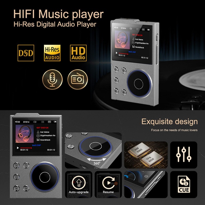 16GB HiFi MP3 Player with Bluetooth, 2.4 Inch Lossless DSD