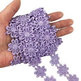 2 Yards 25mm Light Purple Daisy Flower Lace Trim Knitting Wedding Embroidered DIY Handmade Patchwork Ribbon Sewing Supplies Crafts