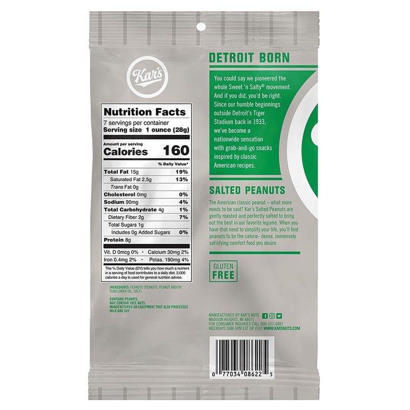 Kar's Nuts Salted Peanuts 7oz Bag (Pack of 12)