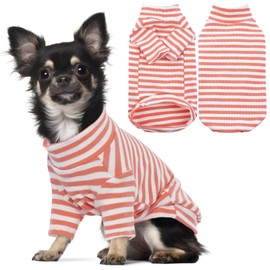 Lelepet Dog T-Shirt, Dog Vest, Summer Basic Striped Pet Shirt for Small Dogs, Stretchy T-Shirt for Dogs Cats, Dog Sweatshirt, Dog Shirt with Sleeves, Puppy Clothing Apparel Girl Boy, Orange S