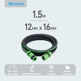Dcizlont 1.5M Short Garden Hose Extension with 2 Tap Connectors and 1 Hose End Adapter, Small Hose Pipe for Garden Tap, High Pressure Washrer and Hose Reel, 1/2” ID, Black