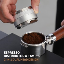 Coosigar 51mm Coffee Distributor and Tamper,Dual Head Coffee Leveler Fits for Delonghi 51mm Portafilter,Professional Espresso Hand Tamper.(Silver)