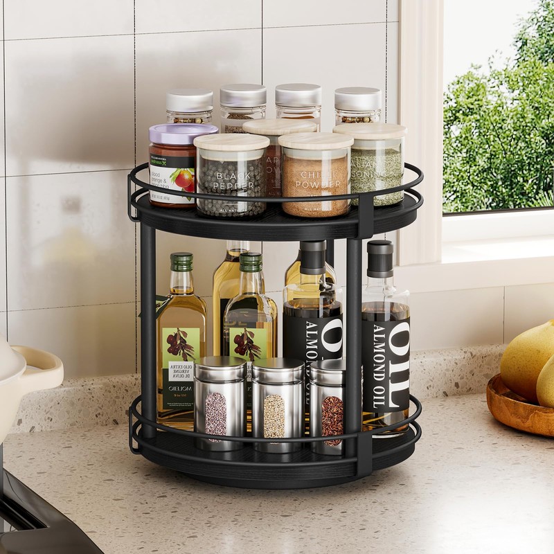 Snughome Lazy Susan Spice Rack, 2 Tier Rotating Spice Rack,