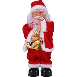 IBLUELOVER 30CM Christmas Father Santa Decor Musical Figures Electric Christmas Dolls Dancing Singing Saxophone Bells Funny Plush Father Christmas Santa Claus Indoor Xmas Home Decor