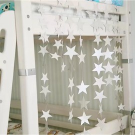 26 Feet Reflective Star Paper Garland - Sparkling Star Bunting Banner Hanging Decoration,Sparkling Bunting Banner - for Birthday Holiday Wedding Anniversary Theme Party Supplies (silver)