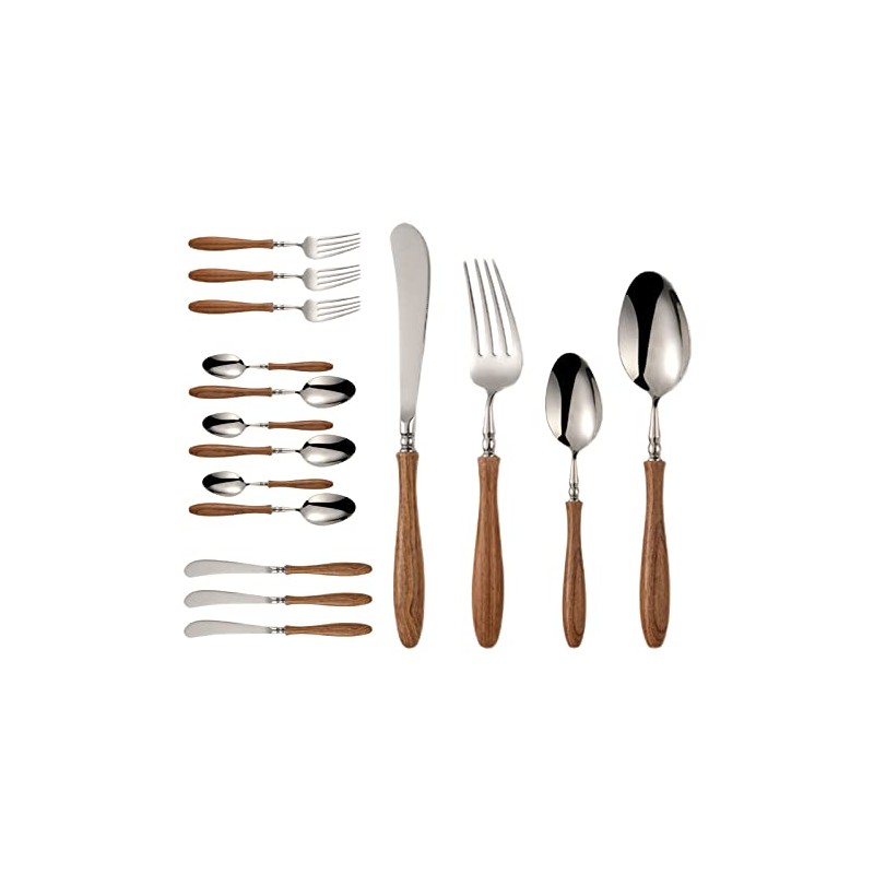 Uniturcky 16 PCS Stainless Steel Flatware Set with Wood Handle,