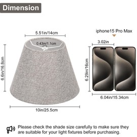 Lamp Shades for Table Lamps, Gray Lamp Shades Set of 2, 5.5" Top x 10" Bottom x 6.6" High, Natural Linen Lamp Shades for Floor Lamps Beside Lamps, Spider, Bulb Clip Adapters Included