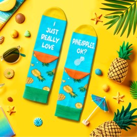 Zmart Pineapple Socks For Kids - Novelty Fruit Socks, Hawaiian Tropical Pineapple Gifts For Kids 7 to 9 Years