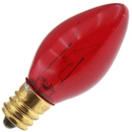 Decorative/Novelty 5C7/TR 130V, 5 Watt, E12 Candelabra Base, Transparent Red Light Bulb (50 Pack)