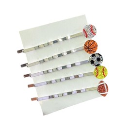 Sports Ball Hair Clips, 5-Piece Set, Silver Bobby Pins Glitter Acrylic Baseball, Basketball, Soccer, Softball, Football,Mother's Day, Valentine's Day, Christmas Hair Clip