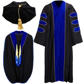 Wesiti Unisex Deluxe Doctoral Graduation Gown with Hood Side Tam Academic Faculty Regalia Robe(Size 48,Royal Blue)