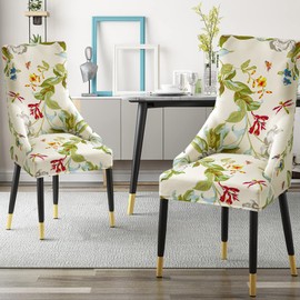 Liykimt Stretch Wingback Side Chair Slipcover-Accent Chair Cover Slipcover with Arm,Washable Upholstered Arm Dining Chair with Nailed Trim Protector for Dining Living Room(Beige/Olive Green,2)