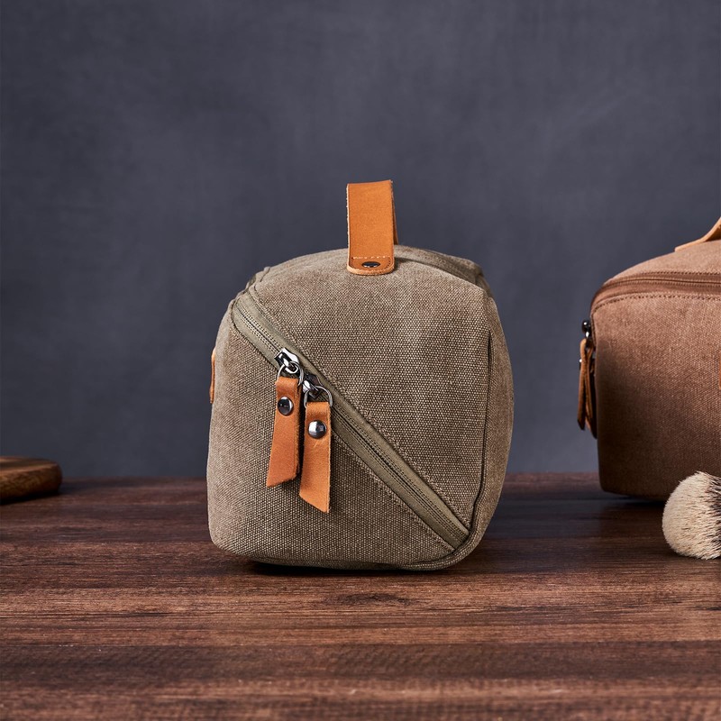 PAHVRION Canvas Toiletry Bag for Women with Genuine Leather Handle,Travel