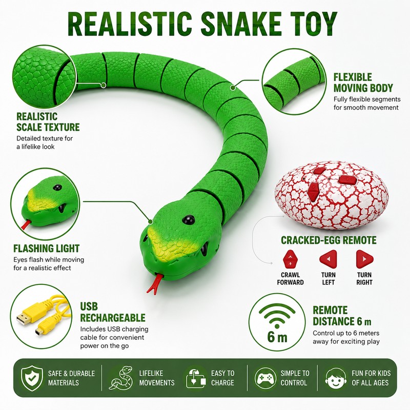 Realistic Remote Control Snake Toy for Pranks – USB Rechargeable