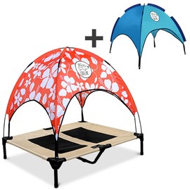 Floppy Dawg Just Chillin’ Elevated Dog Bed. LuxLife Edition - Premium Cot Includes Two Designer Canopies. Lightweight and Portable, Indoor or Outdoor. Chill in Style.