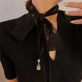 Kefley Head Scarf for Women: Black Lace Bandana, Vintage Floral Hair Ties, Veils, Ponytail Accessories for Braids