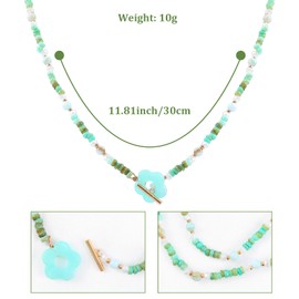 NEKOL Bohemian Green Beaded Choker Necklace with Flower Pendant for Women Natural Stone Beads Flower Charm Necklace Y2K Statement Necklace Adjustable Boho Summer Beach Jewelry Gift for Women