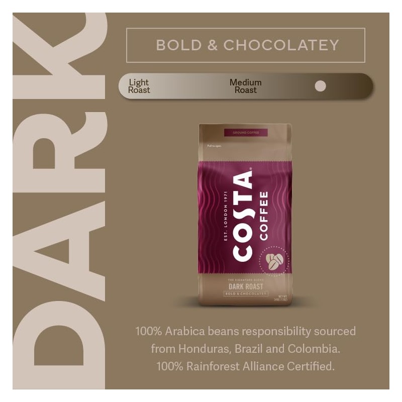 Costa Coffee Whole Bean Coffee, Signature Blend Dark Roast, 12oz