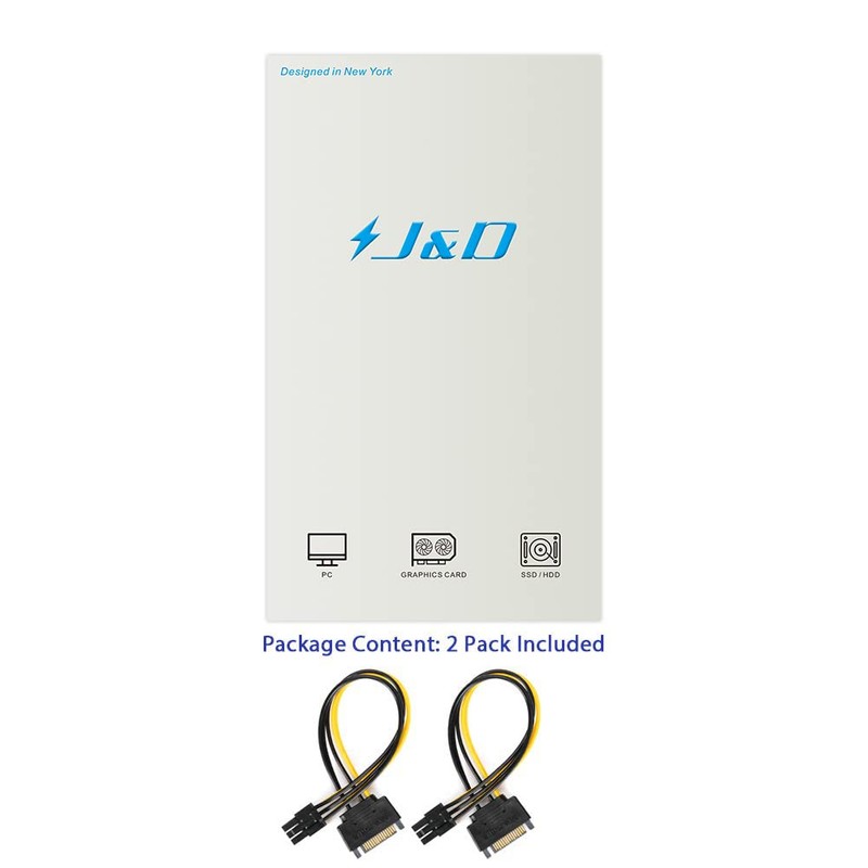 J&D 6 Pin to SATA Power Cable, (2 Pack) SATA