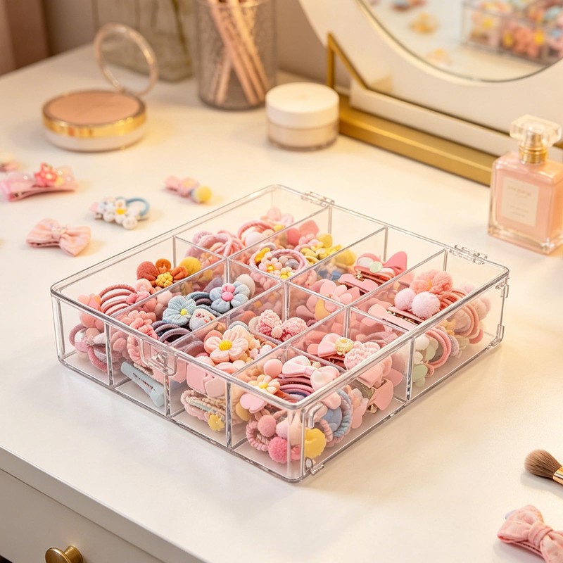 KKONHII Hair Accessories Organizer with Lid Clear Hair Tie Organizer