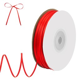 qingmeng Red Satin Ribbon, 91 m Gift Ribbon, Red, 3 mm Ribbon, Red, Gift Ribbon, Wedding Fabric, Red Gift Ribbon, Gift Ribbons for Christening, Birthday, Decoration, Gift Wrapping