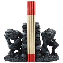 Ebros Gothic Notre Dame Dark Knights Growling Werewolves Bookends Figurine Set 6.25" Tall As Timberwolf or Wolves or Wolf Decor for Library Study Book Shelves Fantasy Themed Sculpture
